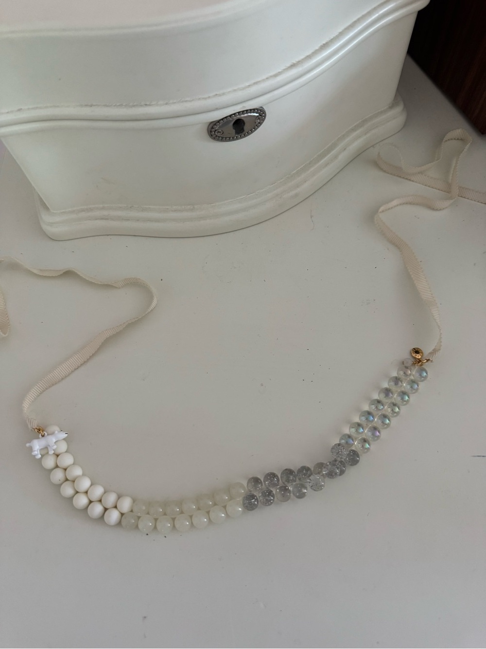 Crewcuts White & Silver Beaded Ribbon Necklace